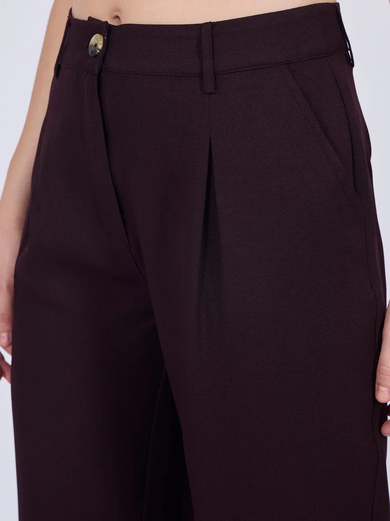 Outzidr  Purple Pleated Wide Leg Pants for Women | Best Price UAE